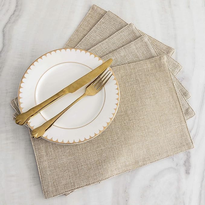 Home Brilliant Placemats Set of 4 Heat Resistant Dining Table Place Mats Plate Mat Cloth Placemats Spring Kitchen Table Mats Indoor Outdoor Dinner, Light Linen