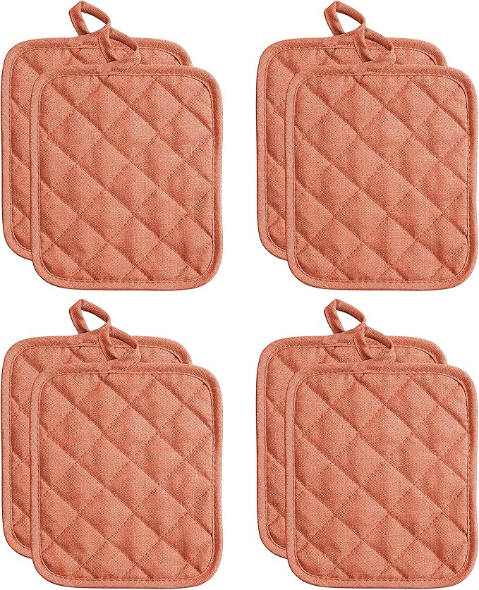 American Linen Pot Holders, Hot Pads, Table Pads for Kitchen and Dining Table, Non Slip Heat Resistant Hot Pot Holder (Coral, 8 Pack)