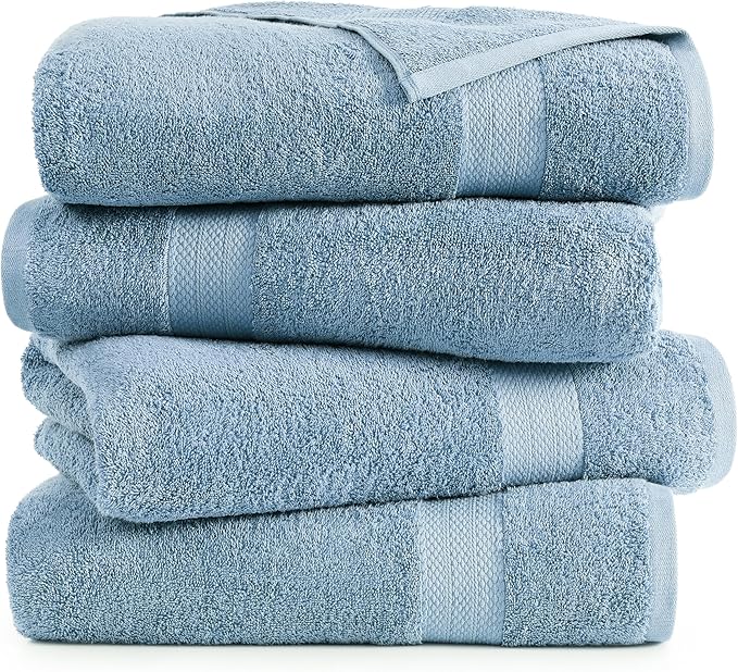 LANE LINEN 100% Ring Spun Cotton Bath Sheets (35''x66) - 4 Pcs - Ultra Soft, Pre Shrunk & Durable Luxury Extra Large Bathroom Towel Sets - Multipurpose, Hotel Quailty Oversized Towels - Cerulean Blue
