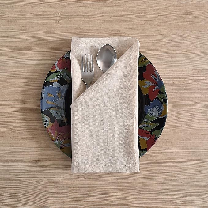 Cloth Napkins Dinner Washable Set of 4 in Cotton Linen Fabric Premium Quality, Mitered Corners for Reusable Every Day Use Pre Shrunk and Good Absorbency Christmas Cloth Napkins (Pack of 4, Ivory)