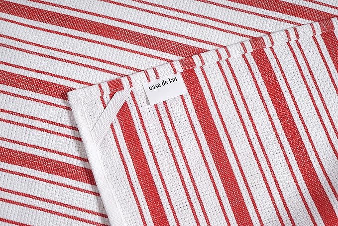 Kitchen Towels Set – Pack of 3 (20’’ x 30’’) Extra Large Premium Cotton Dish Towels for Kitchen – Basket Weave Towels – Absorbent – 100% Cotton – with Hanging Loop – Red