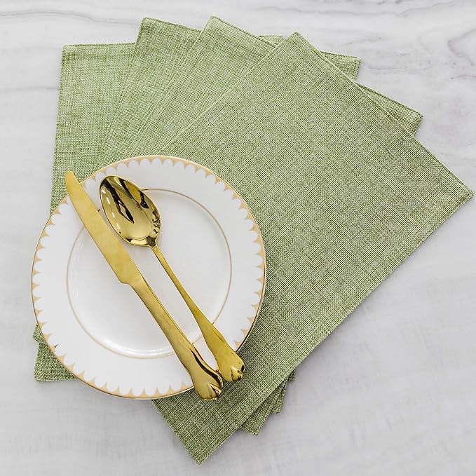 Home Brilliant Cloth Placemats Set of 6 Heat Resistant Dining Table Place Mats Kitchen Table Mats for Spring Holiday Dinner Decor, Grass Green
