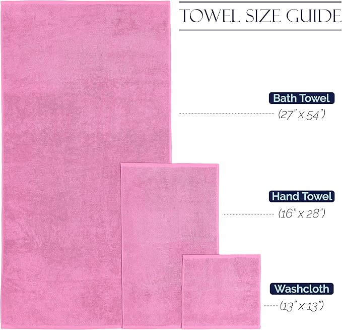 Elegant Comfort Premium Cotton 8-Piece Towel Set, Includes 4 Washcloths, 2 Hand Towels and 2 Bath Towels, 100% Turkish Cotton - Highly Absorbent and Super Soft Towels for Bathroom, Light Pink