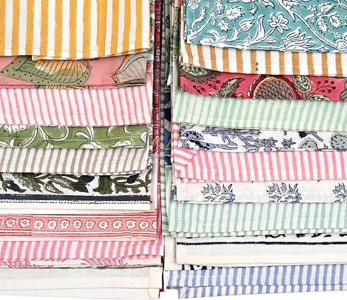 Ridhi Mix Hand Block Print Cotton Kitchen Towel Set of 12-16 x28 Ultra Absorbent Quick Dry 100% Cotton Dish Towels Lightweight Reusable Sustainable Tea Towels for Cleaning and Drying