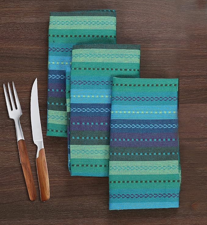 Lightnpro Salsa Stripes Cloth Napkins Set of 12 – Wedding, Christmas & Holiday Table Napkins, Machine Washable Cloth Napkins for Special Occasions & Everyday Use - 18x18 Inch Teal Multi