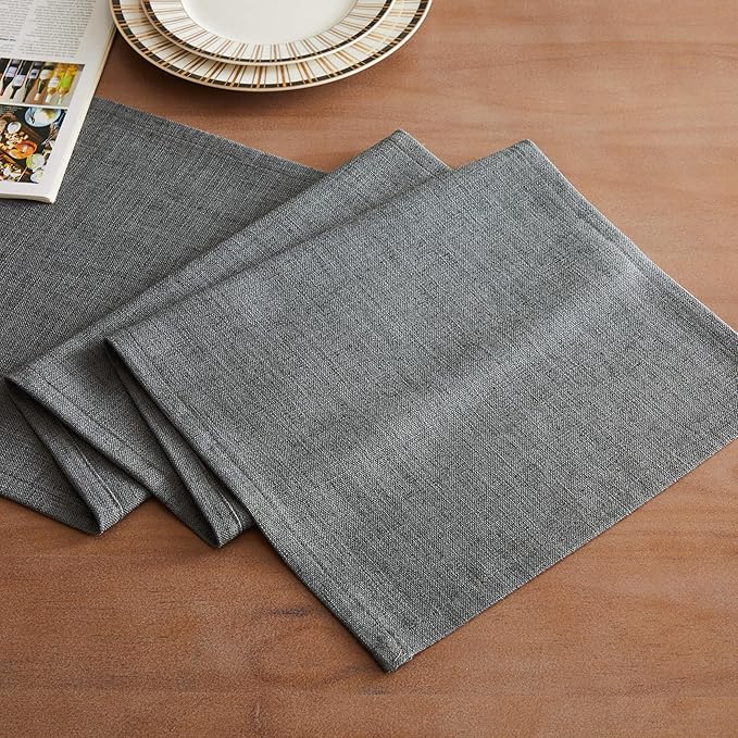 ZeeMart Rustic Cotton Linen Table Runner, 13x60 Inches Dark Grey, Farmhouse Style Dark Grey Table Runners 60 Inches Long, Washable Kitchen Dining Table Decoration for Home Party Decor