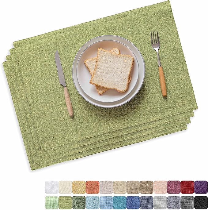 Home Brilliant Green Placemats Set of 4 Washable Place Mats Linen Placemats Heat Resistant Table Mats for Wooden Table Indoor Outdoor Spring Decor, Lime Green