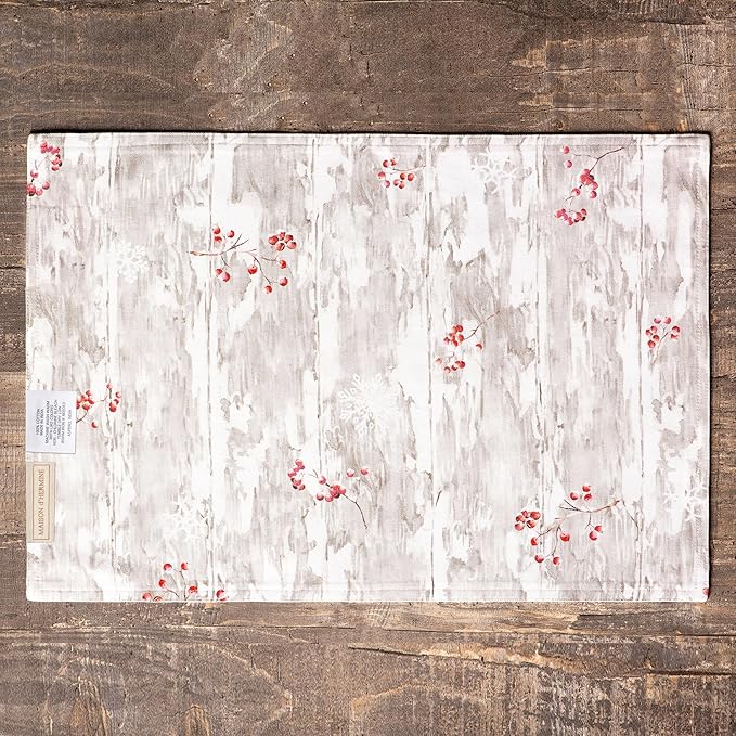 Maison d' Hermine Placemats Set of 4 100% Cotton Washable Cloth Place Mats, Reusable Table Mats for Thanksgiving Christmas Decorations Kitchen Dining Party Wedding (Mountain Life, 13" x 19")