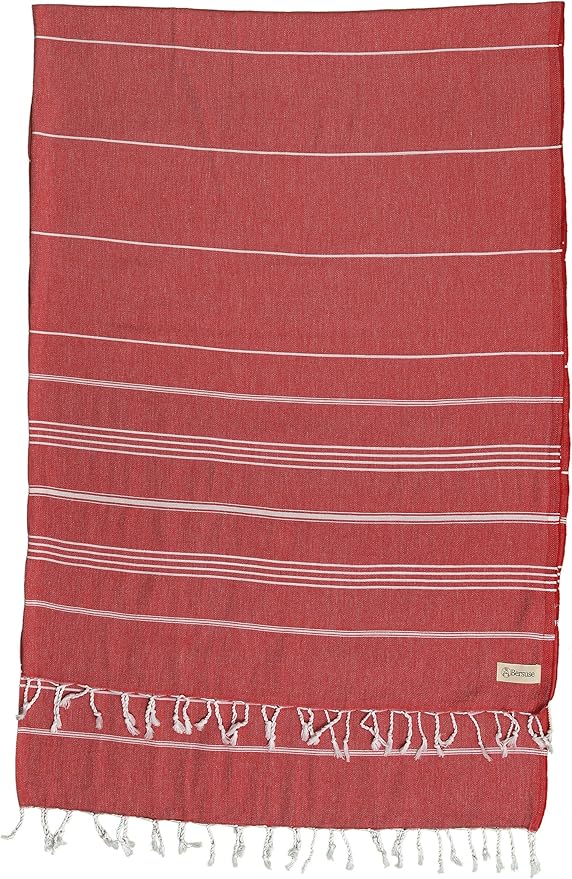 Bersuse Towels Anatolia XL Beach Blanket Throw Blanket Turkish Towel 100% Cotton Extra-Large Quick-Dry Lightweight Premium Peshtemal Towel - 61x82 Inches, Red