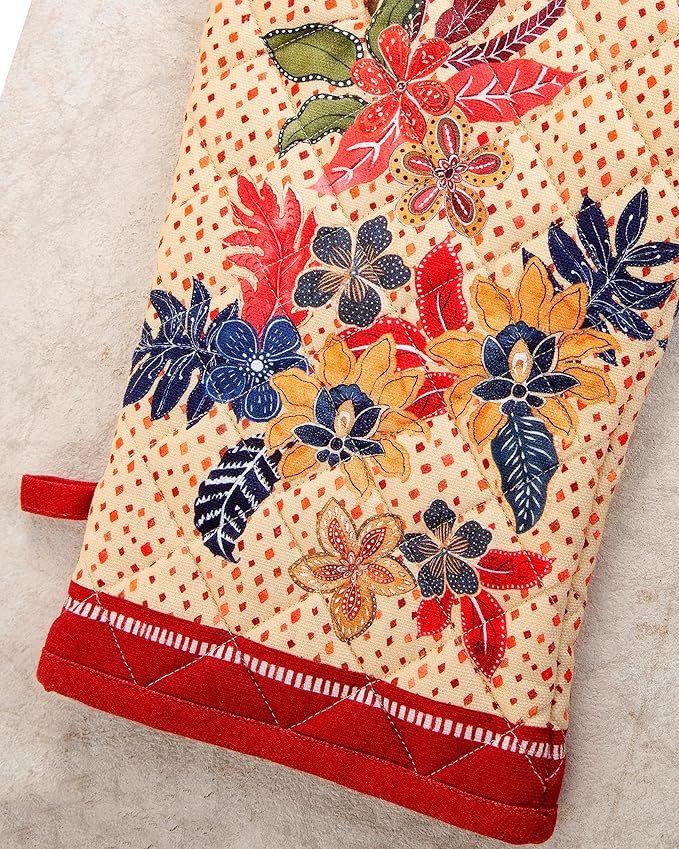 Maison d' Hermine Oven Gloves 100% Cotton Oven Mitt 7" x 13" with Loop Heat Resistant BBQ Cooking Gloves for Thanksgiving Christmas Decorations Baking Handling Hot Pans (Pack of 1, Kalahari)