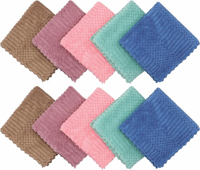 Microfiber Cleaning Cloth Lint Free Cleaning Rags, 10 Pack Fast Drying Dish Rags for Cleaning, Super Absorbent Kitchen Dish Cloths for Wash Dishes,12 in x 12 in, Mix Color