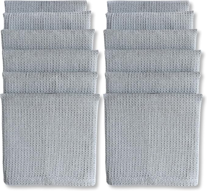Light Gray Cotton Cleaning Rags For Housekeeping - Trapos Paños De Limpieza Reutilizables - Kitchen Bar Shop Towel Dish Mop Wash Cloth For House - Reusable Washable Absorbent - 13"x13" 12 Pack