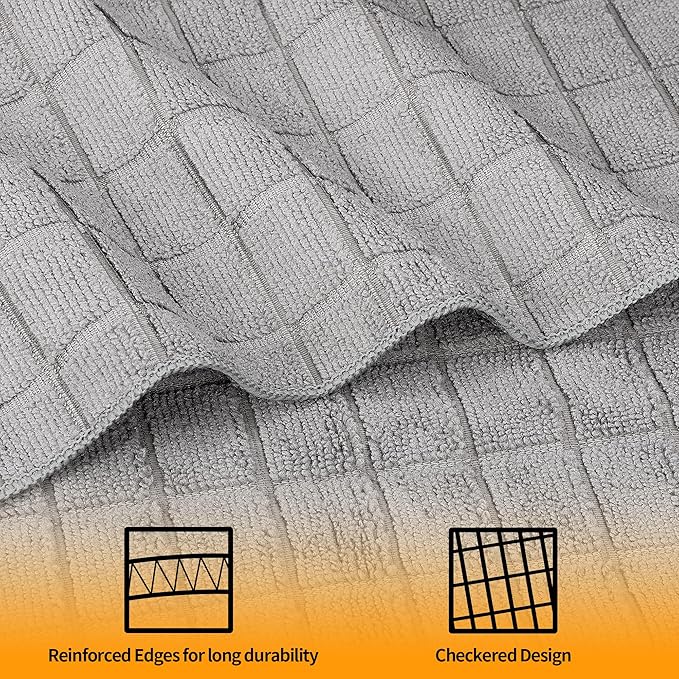 Hand Towels, 12 Pack 25''*15'' Gym Towels, Grey Quick Dry Lint Free Soft Absorbent Bulk Checkered Fingertip Washcloths Bath Towels for Bathroom Kitchen Salon Workout Shower