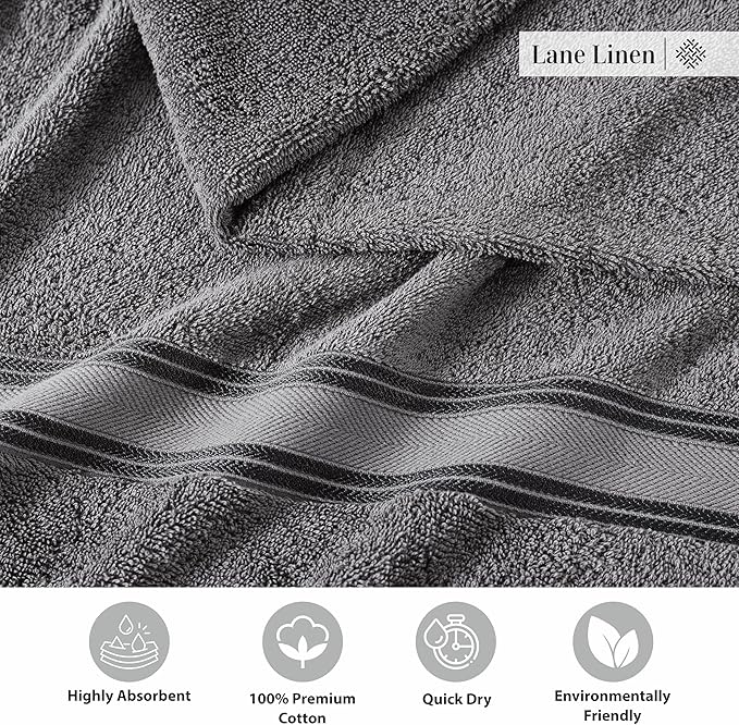 LANE LINEN Luxury Bath Towels Set of 6 (24" x 48") - 100% Cotton, Quick Dry, Soft Bathroom Towels - Cool Grey