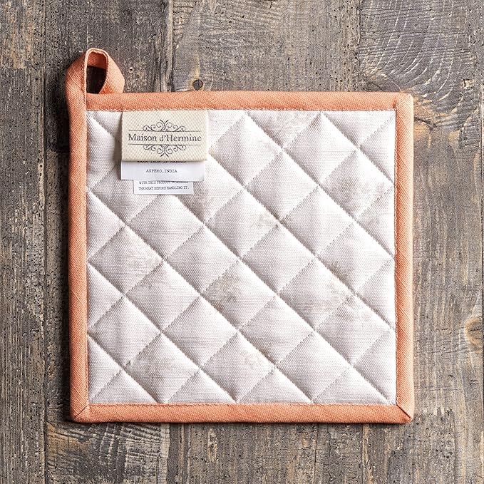 Maison d' Hermine Pot Holders Set 100% Cotton Heat Resistant Potholders 8" x 8" Hot Pads with Loop for Thanksgiving Christmas Decorations BBQ Baking Handling Hot Pans (Pack of 2, Giving Thanks)