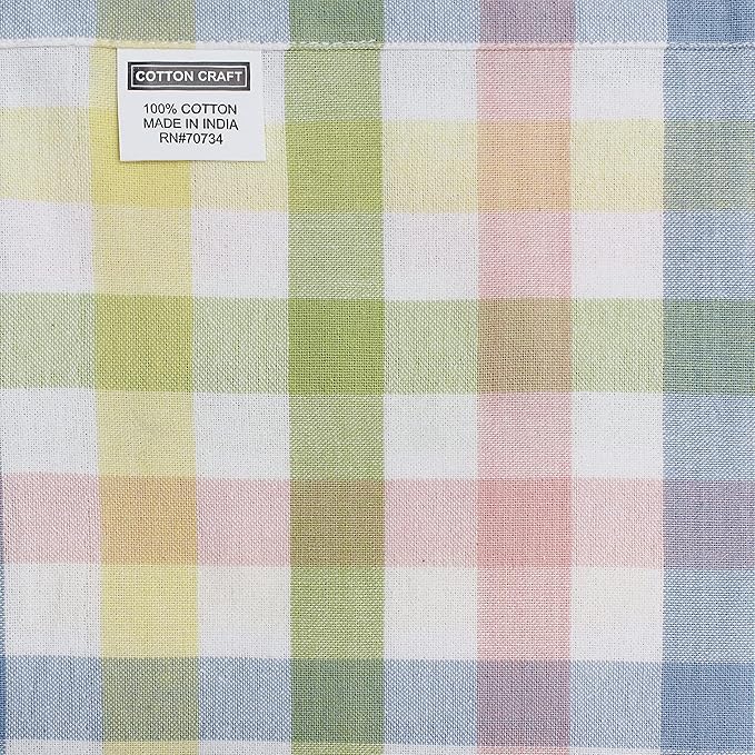 COTTON CRAFT Gingham Buffalo Plaid Check Napkins - Spring Easter Bunny Pastel Luncheon Dinner - Set of 8 - Pure Cotton - Reusable Washable - 17 x 17 inches - Yellow Multi Pastel