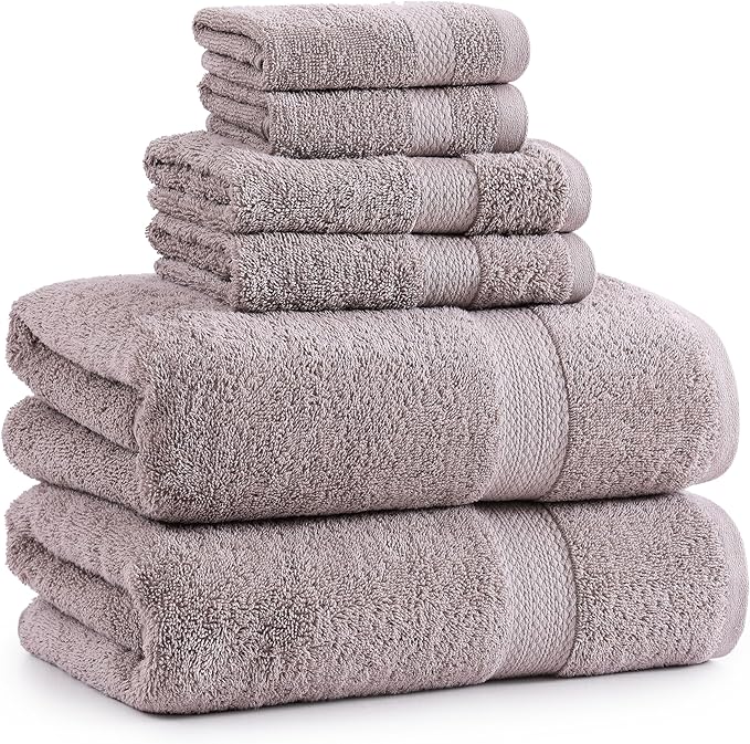 LANE LINEN 100% Ring Spun Cotton Bathroom Towel Set - 6 Piece - Soft, Quick Dry & Highly Absorbent - 2 Bath, 2 Wash cloths, 2 Hand Towels - Ideal for Guests & Perfect for Bathroom decor - Platinum
