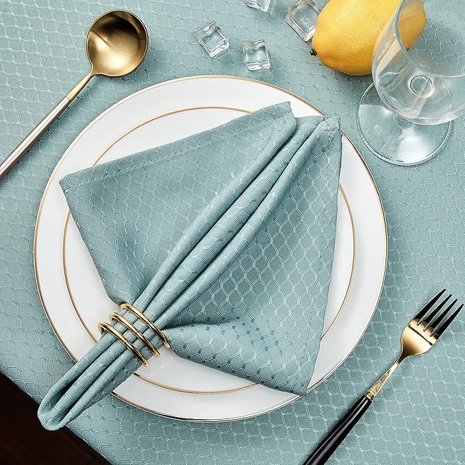 Cloth Napkins Set of 8 – Square 17x17 Inch Jacquard Fabric Polyester Washable Reusable Cloth Napkins for Kitchen Dinner Dining Restaurants Wedding Party Banquet Table (Turquoise)