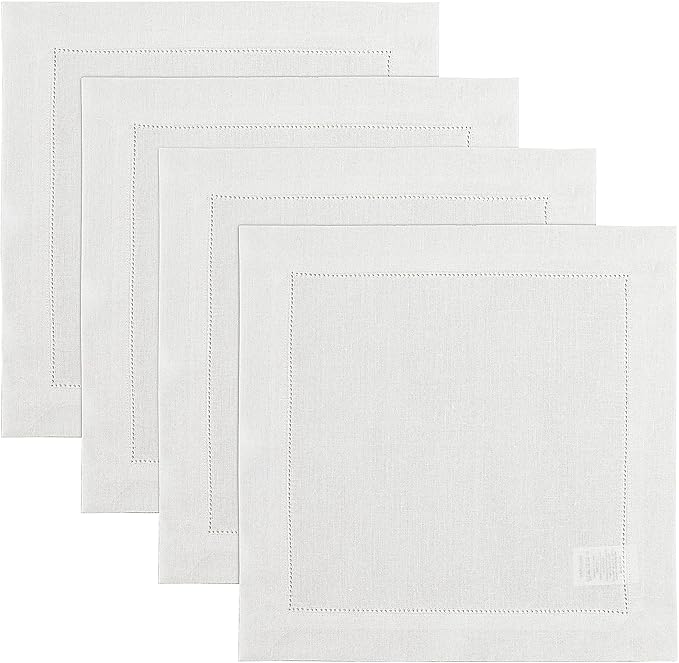 Solino Home Square Placemats Set of 4-100% Pure Linen White Cloth Placemats 14 x 14 Inch - Classic Hemstitch, Machine Washable Place Mats for Spring, Summer, Mothers Day, Memorial Day