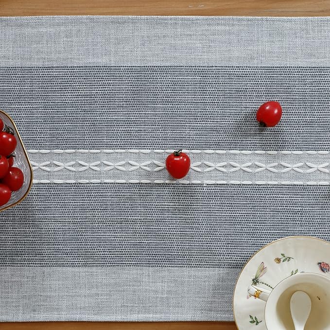 Farmhouse Braided Striped Table Runner Rustic Embroidery Coffee Table Runners for Decorations Weddings Holiday Grey 13x72inch