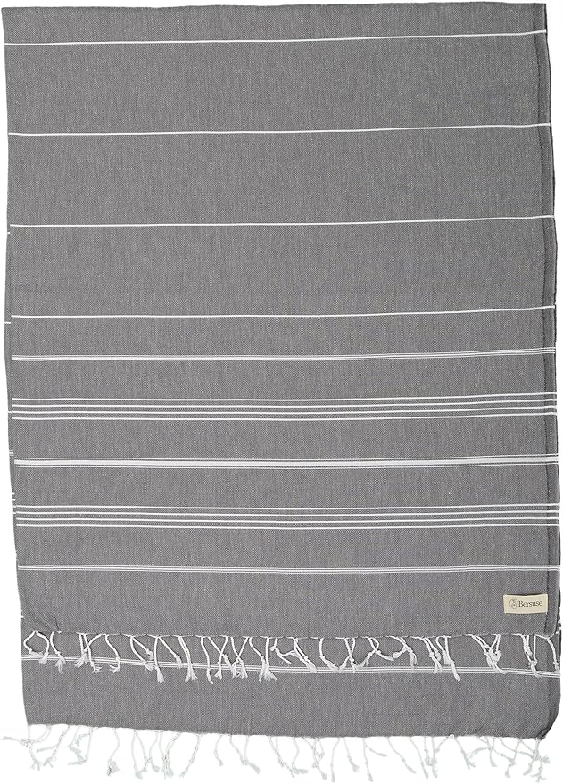 Bersuse Towels Anatolia XL Beach Blanket Throw Blanket Turkish Towel 100% Cotton Extra-Large Quick-Dry Lightweight Premium Peshtemal Towel - 61x82 Inches, Anthracite (Set of 3)