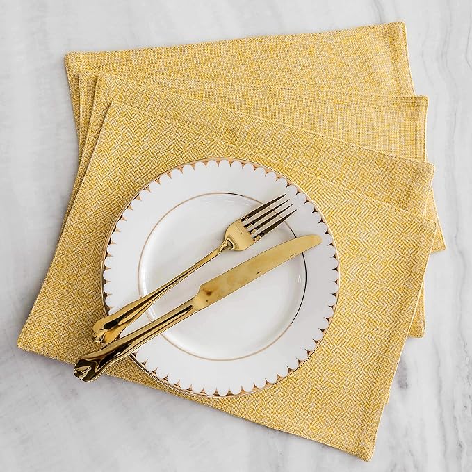 Home Brilliant Dining Placemats Set of 6 Heat Resistant Dining Table Place Mats for Kitchen Table for Placemats Decoration for Dinner Spring Decor, 13 x 19 inches, Yellow