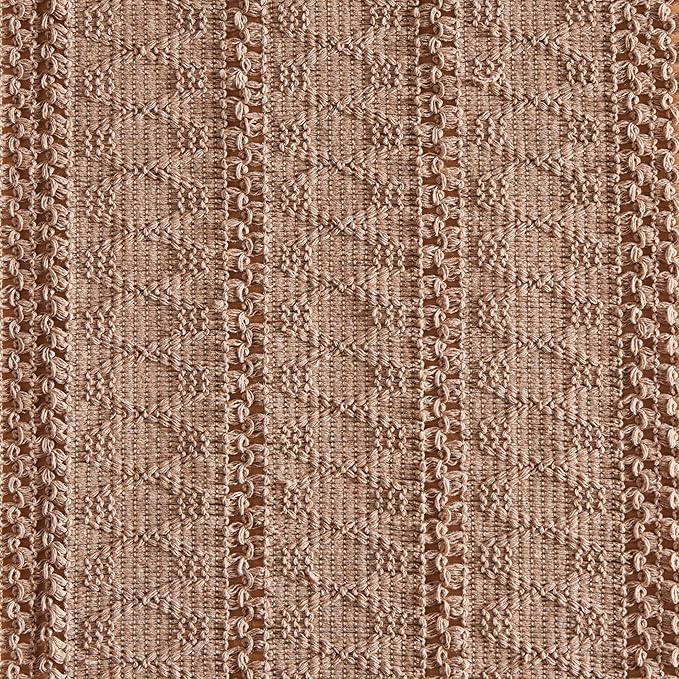 ZeeMart Macrame Style Boho Table Runner, Taupe Table Runners 48 Inches Long, Farmhouse Woven Home Decor, 12x48 Inch, Taupe