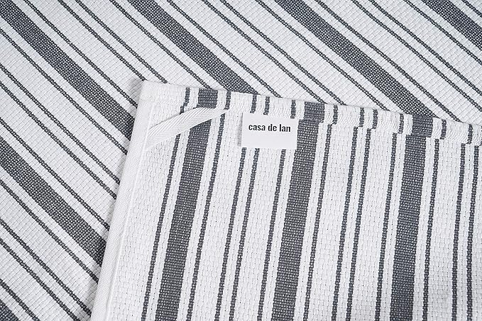 Kitchen Towels Set – Pack of 6 (20’’ x 30’’) Extra Large Premium Cotton Dish Towels for Kitchen – Basket Weave Towels – Absorbent – 100% Cotton – with Hanging Loop – Dark Grey