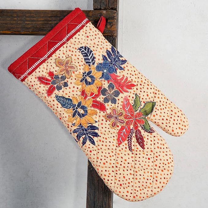 Maison d' Hermine Oven Gloves 100% Cotton Oven Mitt 7" x 13" with Loop Heat Resistant BBQ Cooking Gloves for Thanksgiving Christmas Decorations Baking Handling Hot Pans (Pack of 1, Kalahari)