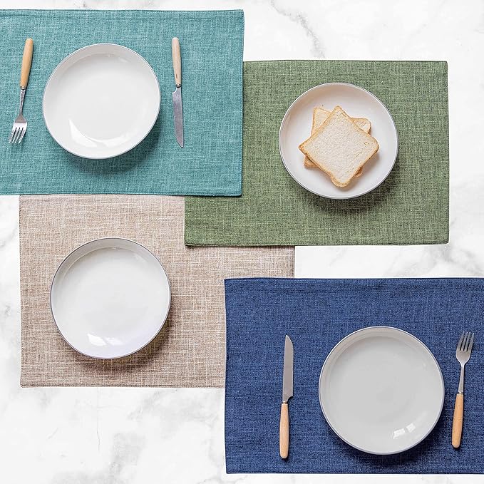 Home Brilliant Linen Cloth Placemats Set of 4 Heat Resistant Dining Table Place Mats Table Mat Kitchen for Wedding Holiday Parties Spring Decor, Green