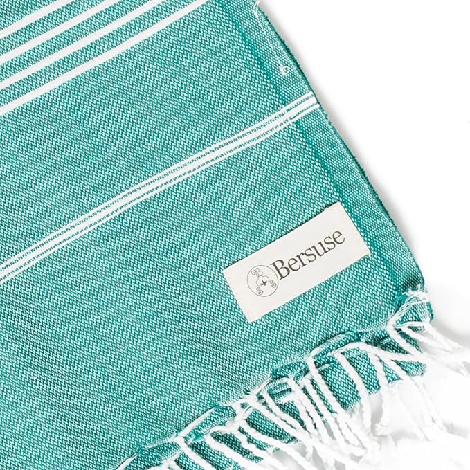 Bersuse Towels Anatolia XL Beach Blanket Throw Blanket Turkish Towel 100% Cotton Extra-Large Quick-Dry Lightweight Premium Peshtemal Towel - 61x82 Inches, Teal