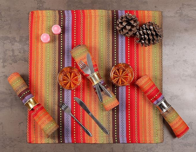 Ramanta Home Salsa Stripe Red Oversized Cloth Napkins 20x20 Inches, Cotton Soft & Durable Table Napkin Ideal for Weddings, Restaurant, Washable Kitchen Fabric for Everyday Use