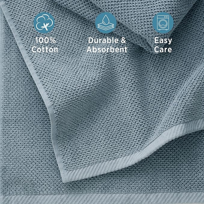 Welhome Franklin Premium 6 Pack Hand Towels Popcorn Textured Dusty Blue Bathroom Towels Hotel & Spa Towels for Bathroom Soft & Absorbent 600 GSM 100% Cotton Hand Towels
