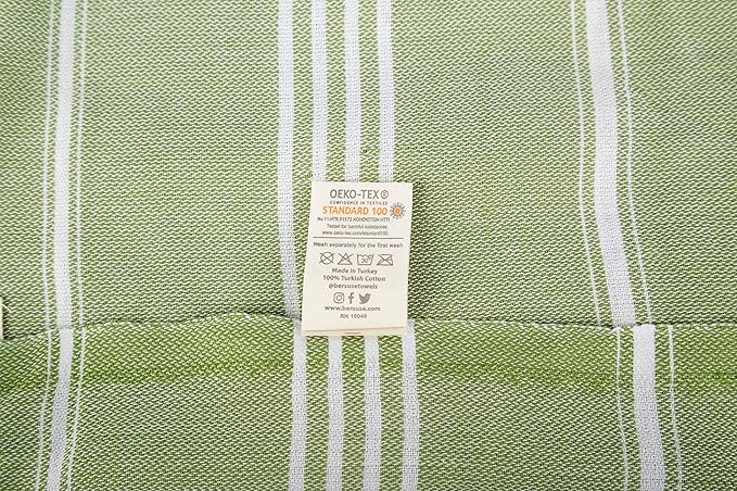 Bersuse Towels Anatolia XL Beach Blanket Throw Blanket Turkish Towel 100% Cotton Extra-Large Quick-Dry Lightweight Premium Peshtemal Towel - 61x82 Inches, Olive Green (Set of 6)