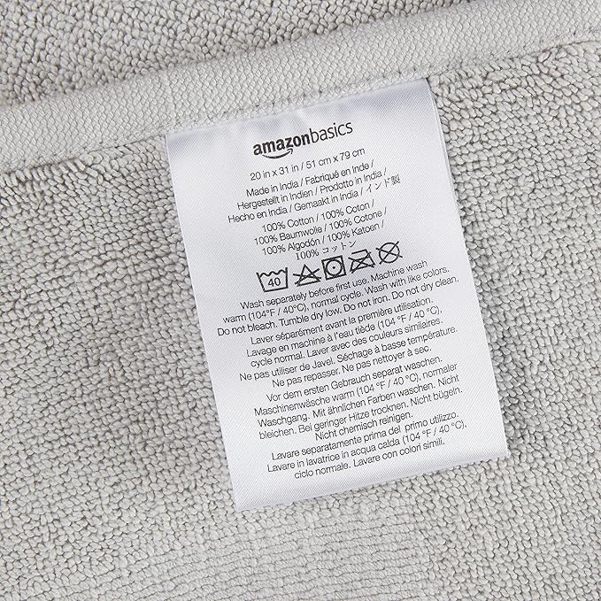 Amazon Basics Banded Bathroom Bath Rug Mat, 100% Cotton, 31 x 20 inches, Soft Silver