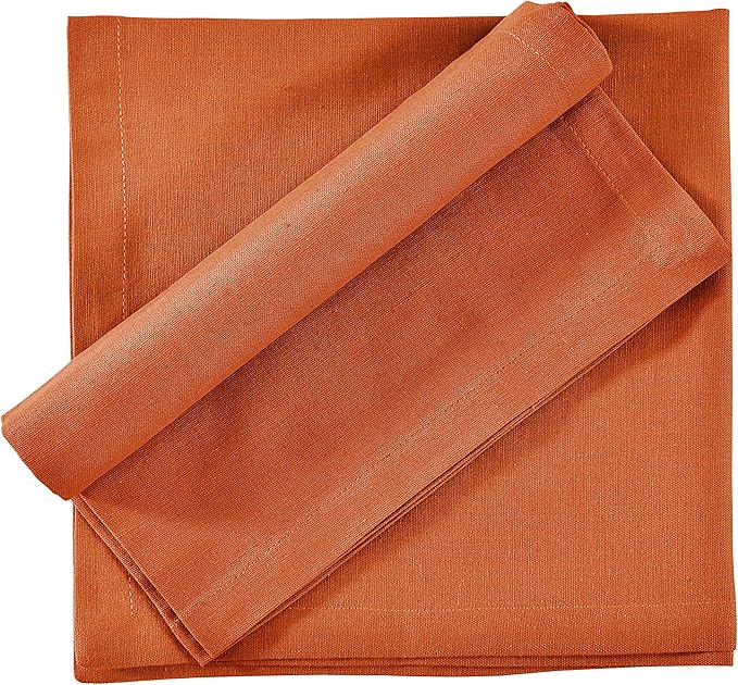 FINGERCRAFT Dinner Cloth Napkin Cotton Linen Blend 12 Pack Natural Premium Quality Mitred Corner for Every Day Use Pre Shrunk and Good Absorbency 18x18 in Easter Color Rust