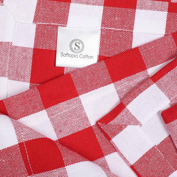 Cloth Napkins 18”X18” 100% Cotton Decorative Washable Gingham Buffalo Check Plaid Table Napkin for Kitchen, Party, Wedding, Restaurant & Camping - Red White (Set of 12)