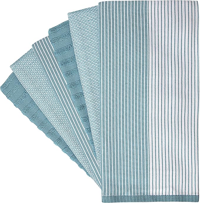 Premium Kitchen Towels (20”x 28”, 6 Pack) | Large Cotton Dish Towels | Flat & Terry Highly Absorbent Kitchen Linen Set with Hanging Loop | Aqua