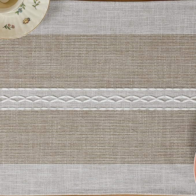 Farmhouse Braided Striped Table Runner Rustic Embroidery Coffee Table Runners for Decorations Weddings Holiday Brown 13x108inch