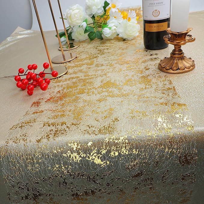 Snowkingdom Glitter Metallic Gold Table Runner 11 Inch x 49 Feet Thin Mesh Sparkle Runner Roll Table Decorations for Wedding Bridal Baby Shower, Anniversary, Christmas, Birthday Party （1PC）