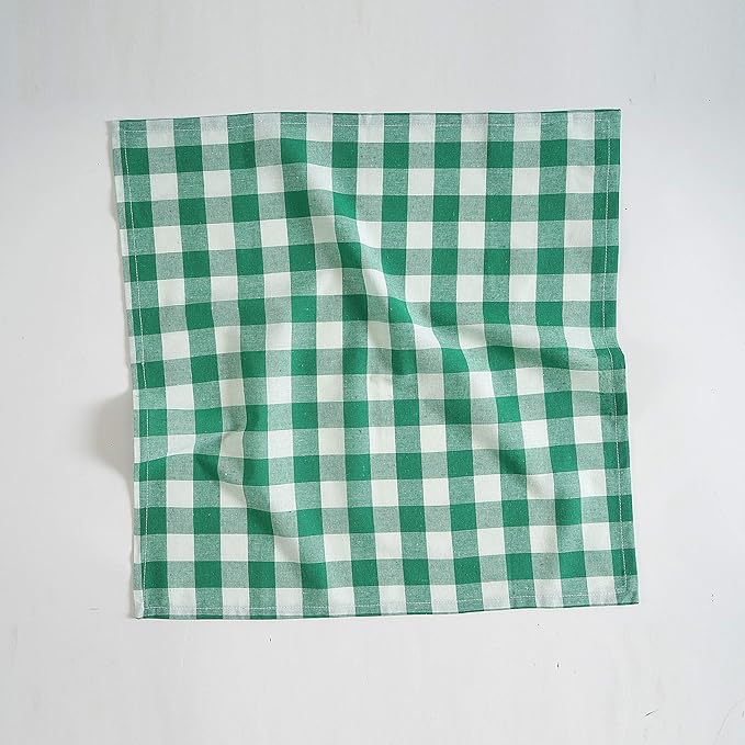 FINGERCRAFT Cloth Napkins, Everyday Use Premium Quality Cotton Buffalo Plaid, Set of 12, 20X20 Inch Napkins Cloth Mitered Corners, Soft, Durable for Home Restaurant Christmas Green White