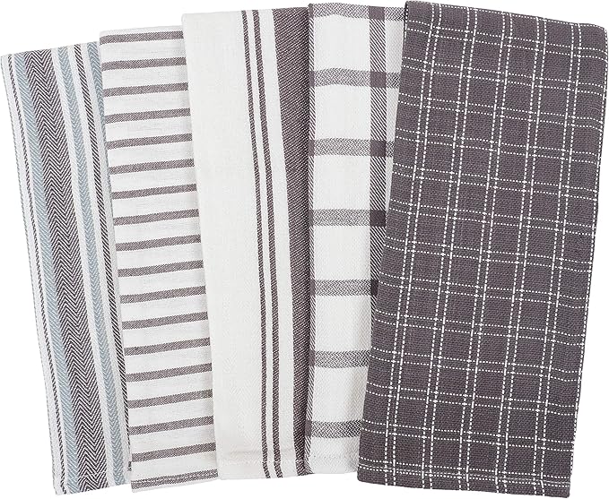 KAF Home Assorted Flat Kitchen Towels - Set of 10, 18 x 28 Inch (Gray)