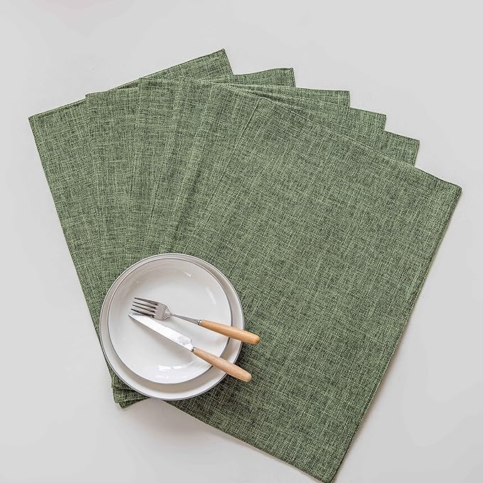 Home Brilliant Spring Linen Cloth Placemats Set of 8 Heat Resistant Dining Table Place Mats Table Mat Kitchen for Wedding Holiday Parties Decor, Green