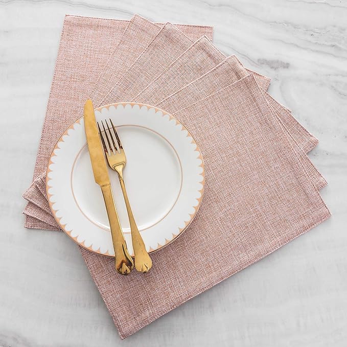 Home Brilliant Placemats Set of 8 Heat Resistant Dining Table Place Mats for Kitchen Table Party Dinner Spring Decorations, 13 x 19 inches, Apricot Pink