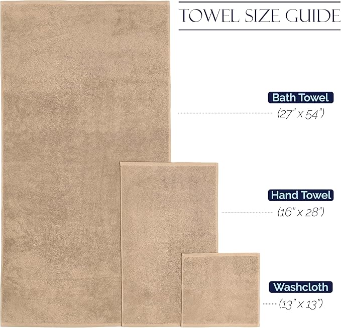 Elegant Comfort Premium Cotton 8-Piece Towel Set, Includes 4 Washcloths, 2 Hand Towels and 2 Bath Towels, 100% Turkish Cotton - Highly Absorbent and Super Soft Towels for Bathroom, Taupe