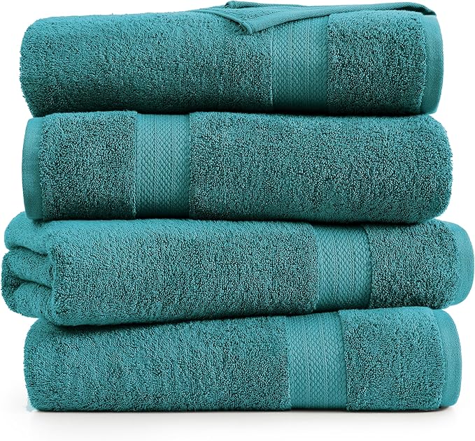 LANE LINEN Premium 4 Pack Bath Towels Set (28"x54") - 100% Ring Spun Cotton, Large Cotton Towels for Bathroom - Durable, Quick Dry, Soft & Absorbent Bath Towel - Perfect Family Set - Sea Port