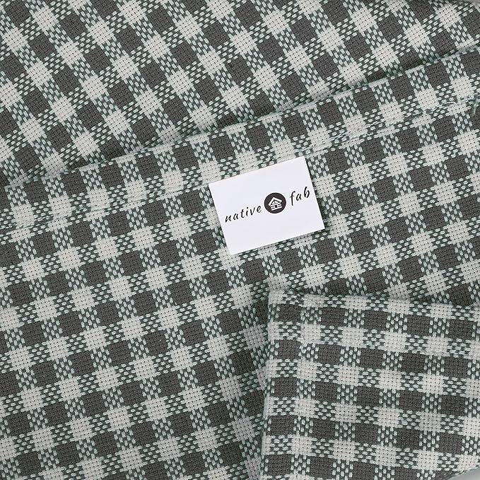 Native Fab Gingham Cloth Napkins 16x16 inches, 100% Cotton Dinner Napkins with Checks, Set of 12, Machine Washable Cloth Napkins, Soft Breathable Absorbent, Grey White