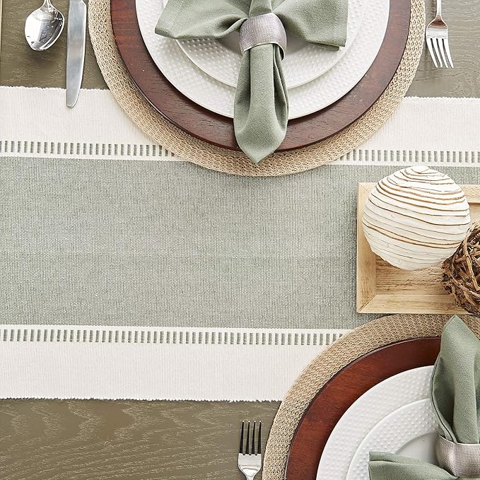DII Dobby Stripe Woven Table Runner, 13x108 (13x113.5, Fringe Included), Artichoke