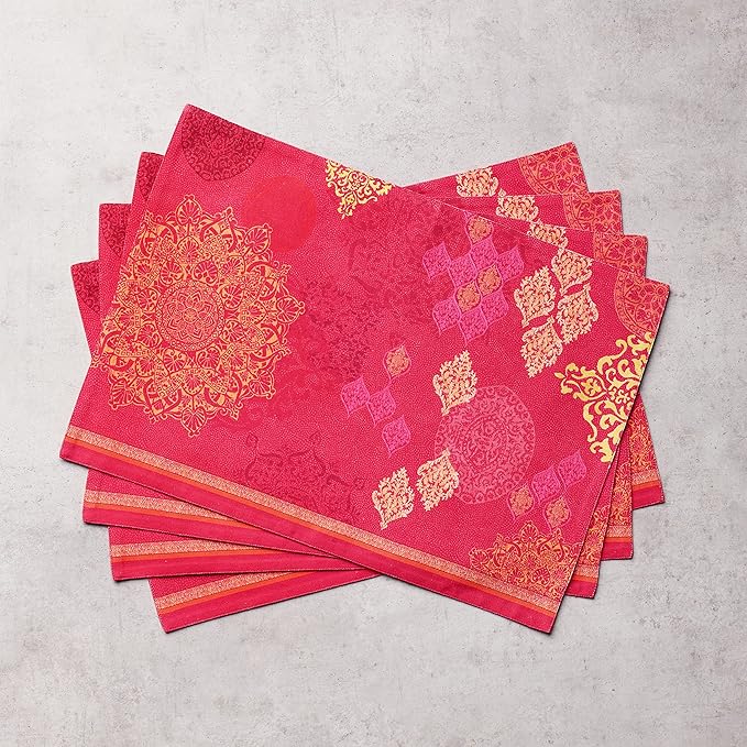 Maison d' Hermine Placemats Set of 4 100% Cotton Washable Cloth Place Mats, Reusable Table Mats for Thanksgiving Christmas Decorations Kitchen Dining Party Wedding Restaurant (Versailles, 13" x 19")