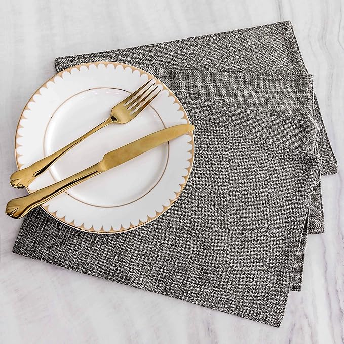Home Brilliant Cloth Placemats Set of 6 Heat Resistant Dining Table Place Mats Kitchen Table Mats, 13x19 inches, Dark Grey